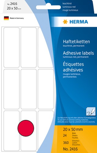 Etiket HERMA 2416 20x50mm fluor rood 360stuks 32 Vel