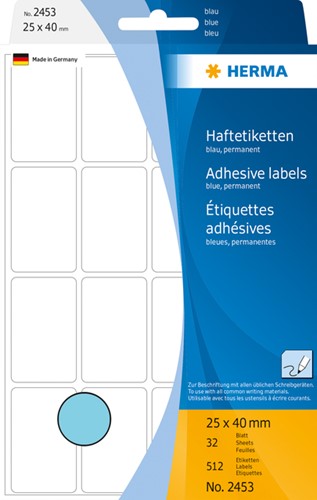 Etiket HERMA 2453 25x40mm blauw 512stuks 32 Vel