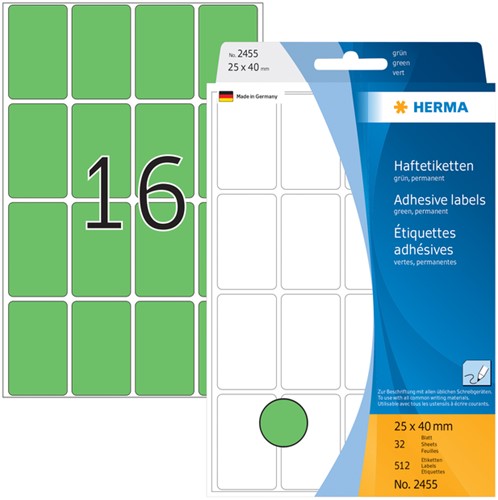 Etiket HERMA 2455 25x40mm groen 512st 32 Vel-2