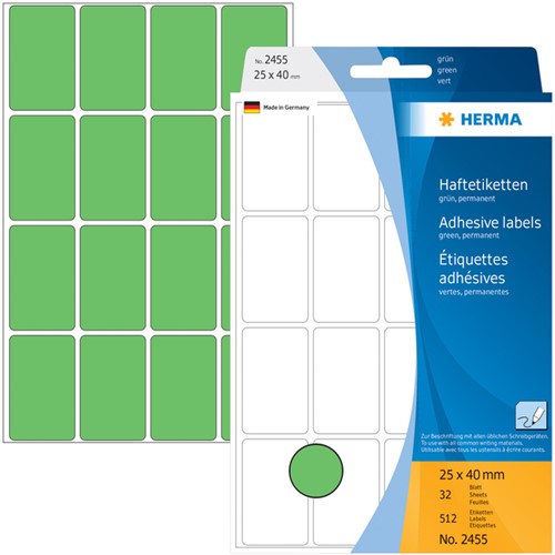 Etiket HERMA 2455 25x40mm groen 512stuks 32 Vel-3