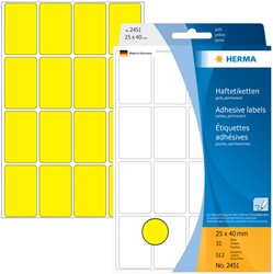Etiket HERMA 2451 25x40mm geel 512stuks 32 Vel