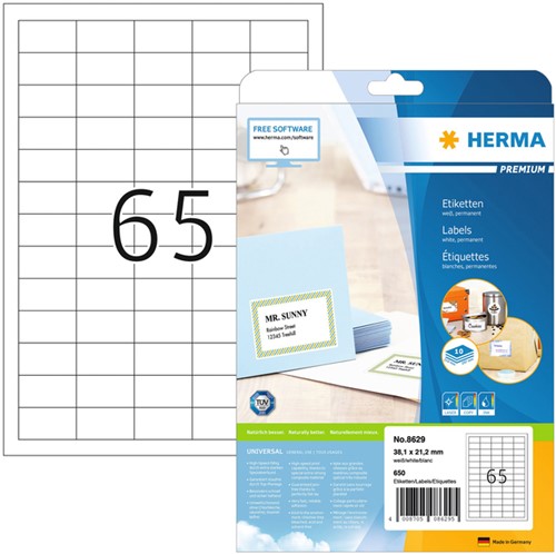 Etiket HERMA 8629 38.1x21.2mm premium wit 650st 10 Vel