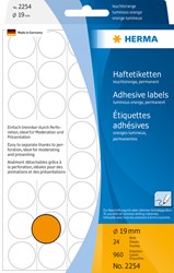 Etiket HERMA 2254 rond 19mm fluor oranje 960stuks 32 Vel