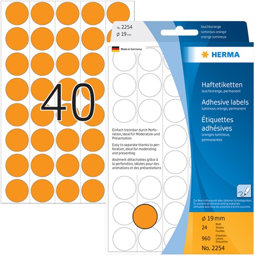 Etiket HERMA 2254 rond 19mm fluor oranje 960stuks 32 Vel-2
