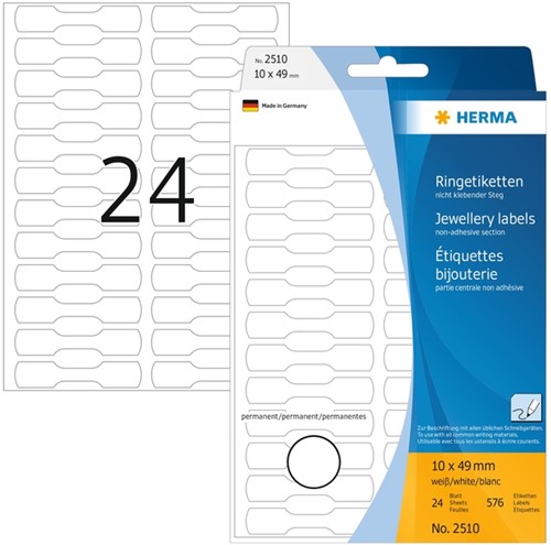 Etiket HERMA 2510 10x49mm wit 576stuks 24 Vel