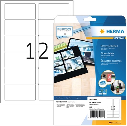 Etiket HERMA 4609 52.5x21.2mm prem wit 11200stuks 200 Vel