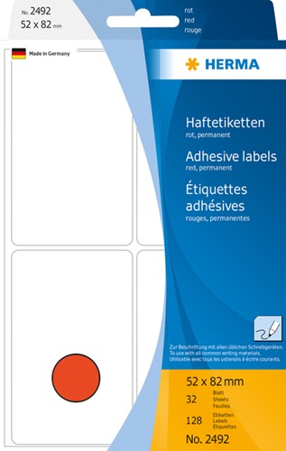 Etiket HERMA 2492 52x82mm rood 128stuks 32 Vel