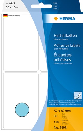 Etiket HERMA 2493 52x82mm blauw 128stuks 32 Vel