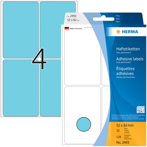 Etiket HERMA 2493 52x82mm blauw 128stuks 32 Vel-2
