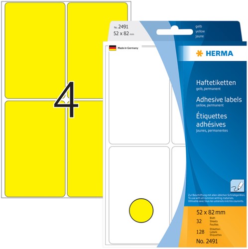 Etiket HERMA 2491 52x82mm geel 128stuks 32 Vel-2