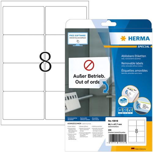 Etiket HERMA 10018 99.1x67.7mm verwijderb wt 200st 25 Vel