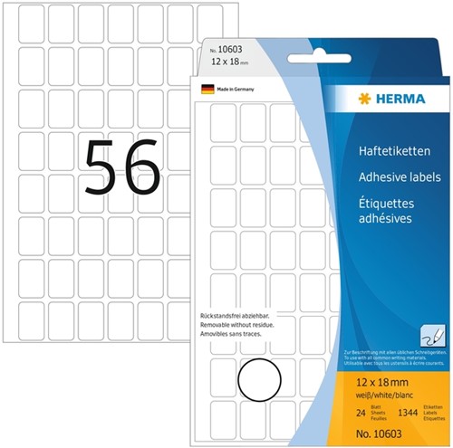 Etiket HERMA 10603 12x18mm verwijderb wit 1344st 24 Vel