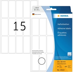 Etiket HERMA 10610 20x50mm verwijderbaar wit 360st 24 Vel