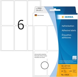 Etiket HERMA 10616 34x67mm verwijderbaar wit 144st 24 Vel