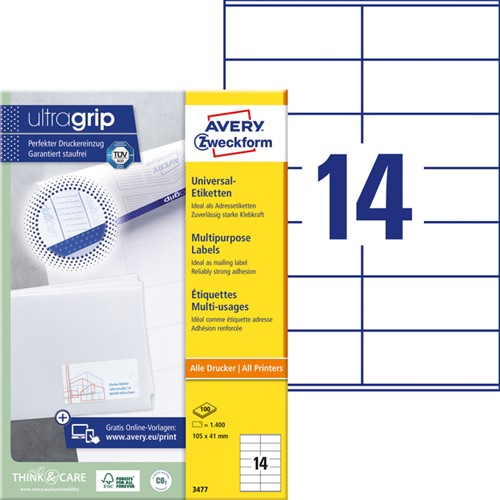 Etiket Avery 3477 105x41mm wit 1400st 100 Vel-2