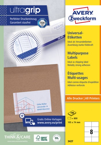Etiket Avery 3427 105x74mm wit 800st 100 Vel