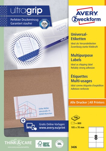 Etiket Avery 3426 105x70mm wit 800st 100 Vel