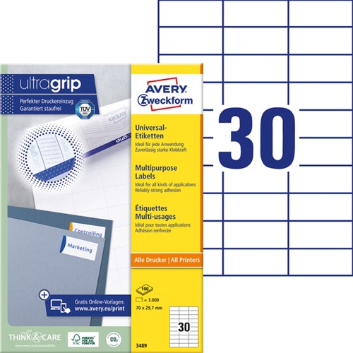 Etiket Avery 3489 70x29.7mm wit 3000st 100 Vel-2