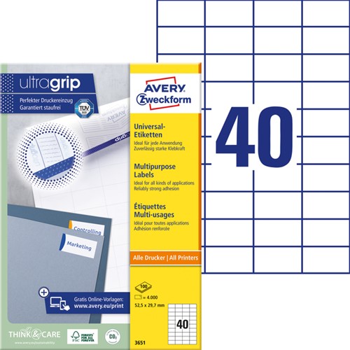 Etiket Avery 3651 52.5x29.7mm wit 4000st 100 Vel-2