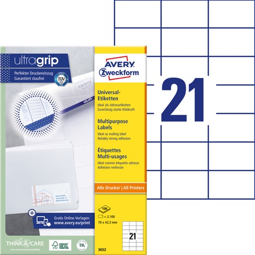 Etiket AZ 3652 70x42.3mm wit 2100stuks 100 Vel-2