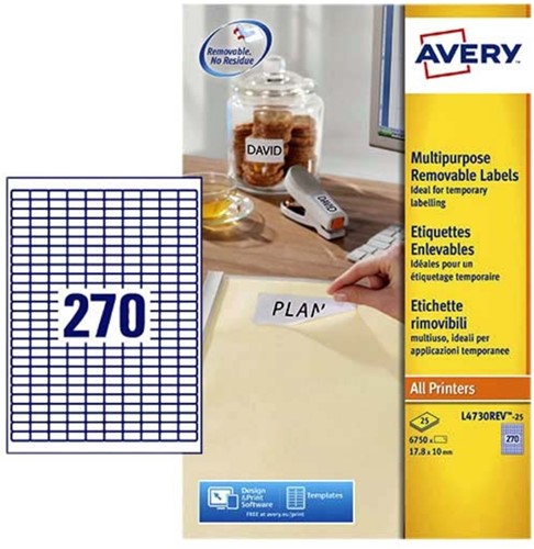Etiket Avery L4730REV 17.8x10mm wit 6750stuks 25 Vel