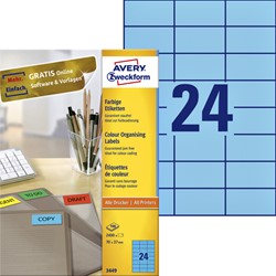 Etiket Avery 3449 70x37mm blauw 2400st 100 Vel