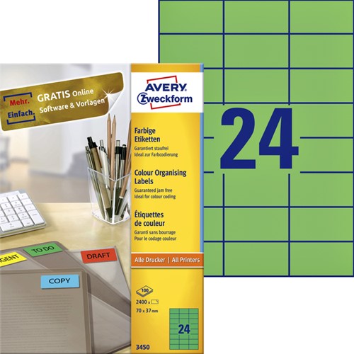 Etiket Avery 3450 70x37mm groen 2400st 100 Vel