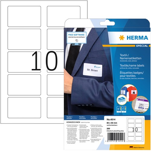 Naambadge etiket HERMA 4514 80x50mm wit 20 Vel
