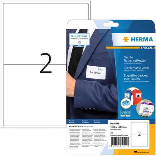 Etiket HERMA 4519 199.6x143.5mm acetaatzijde wit 20 Vel