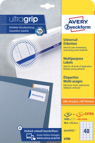Etiket AZ 4780 48.5x25.4mm wit 1000stuks 25 Vel
