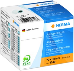 Etiket HERMA adres 4340 70x38mm 250st op rol wit 250 etiket