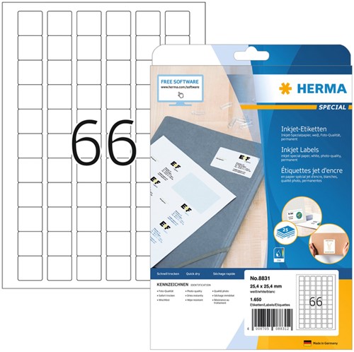 Etiket HERMA 8831 25.4x25.4mm mat wit 1650st 25 Vel