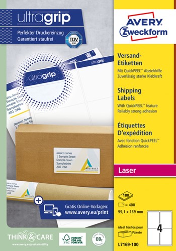 Etiket Avery L7169-100 99.1x139mm 400stuks 100 Vel