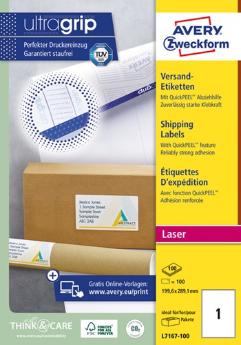 Etiket Avery L7167 199.6x289.1mm 100stuks wit 100 Vel