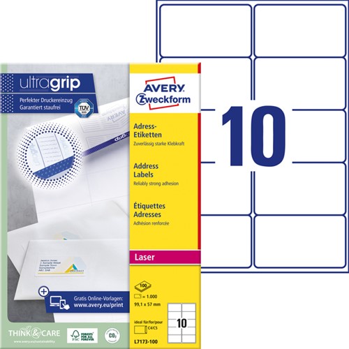 Etiket Avery L7173 99.1x57mm wit 1000stuks 100 Vel-2