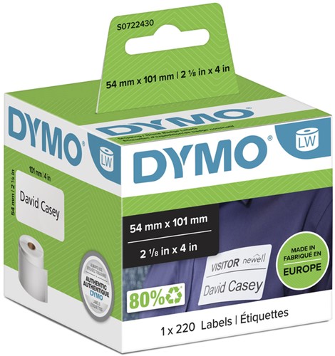 Etiket Dymo LabelWriter naamkaart 54x101 wit 220 Stuk