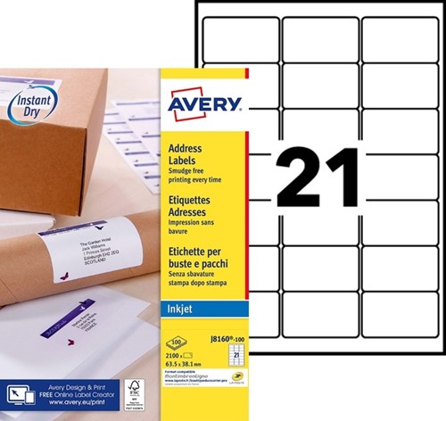 Etiket Avery J8160-100 63.5x38.1mm wit 2100stuks 100 Vel-2