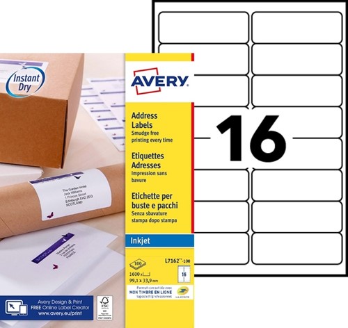 Etiket Avery J8162-100 99.1x33.9mm wit 1600stuks 100 Vel-2