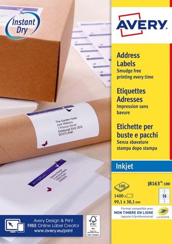 Etiket Avery J8163-100 99.1x38.1mm wit 1400stuks 100 Vel