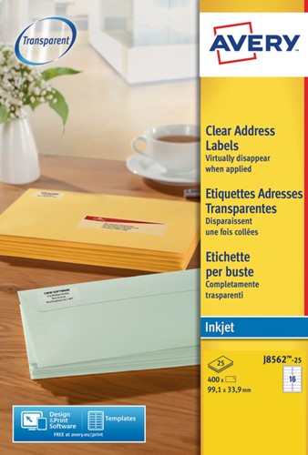 Etiket Avery J8562-25 99.1x33.9mm tr 400stuks 25 Vel