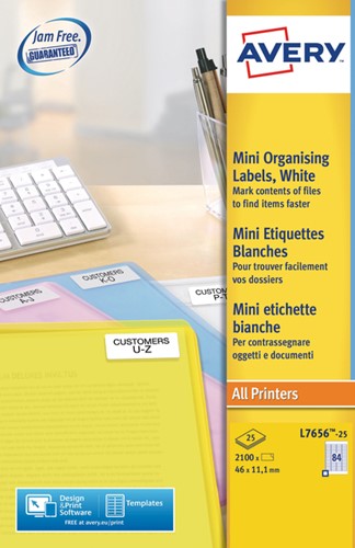 Etiket Avery L7656-25 46x11.1mm wit 2100st 25 Vel