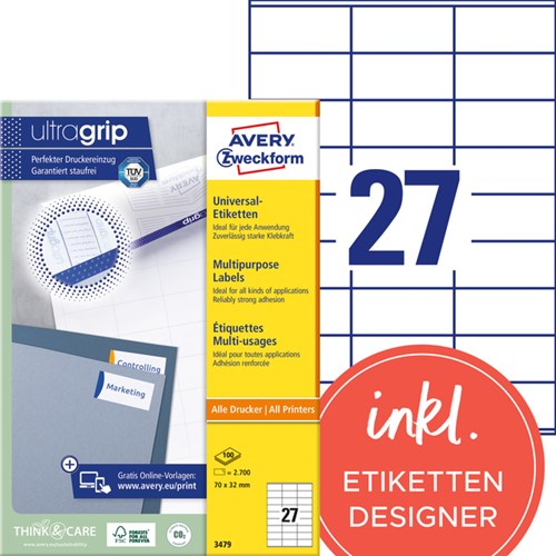 Etiket Avery 3479 70x32mm wit 2700st 100 Vel-3