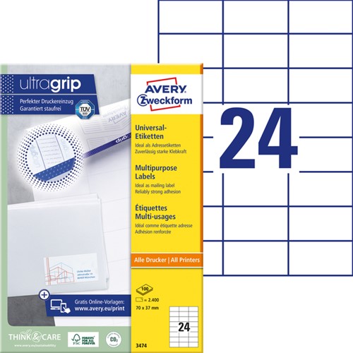 Etiket AZ 3474 70x37mm wit 2400stuks 100 Vel-2