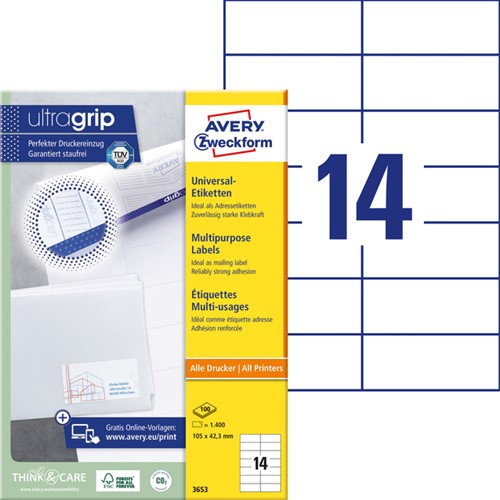 Etiket AZ 3653 105x42.3Mm wit 1400stuks 100 Vel-2
