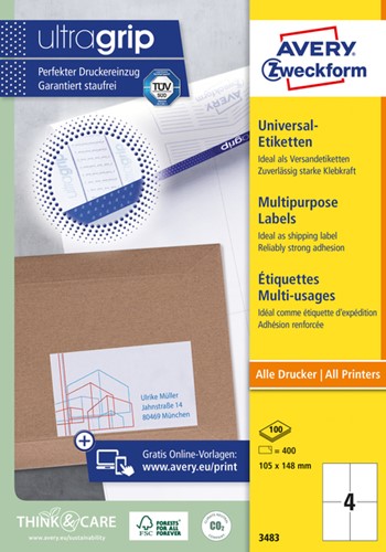 Etiket AZ 3483 105x148mm A6 wit 400stuks 100 Vel