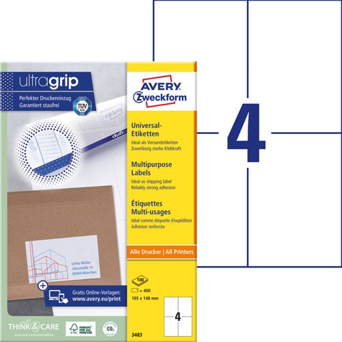 Etiket AZ 3483 105x148mm A6 wit 400stuks 100 Vel-2