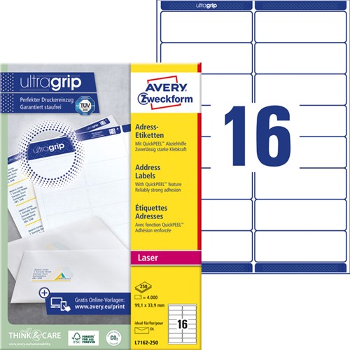 Etiket Avery L7162-250 99.1x33.9mm wit 4000stuks 250 Vel-2