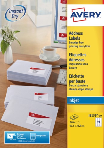 Etiket Avery J8159-10 63.5x33.9mm wit 240stuks 10 Vel