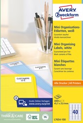 Etiket Avery L7654-100 45.7x25.4mm wit 4000st 100 Vel