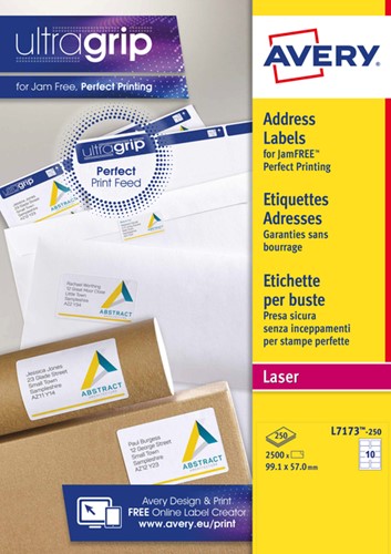 Etiket Avery L7173-250 99.1x57mm wit 2500stuks 250 Vel